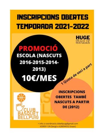 Club Bàsquet Bellpuig_20-21 preinscripcions